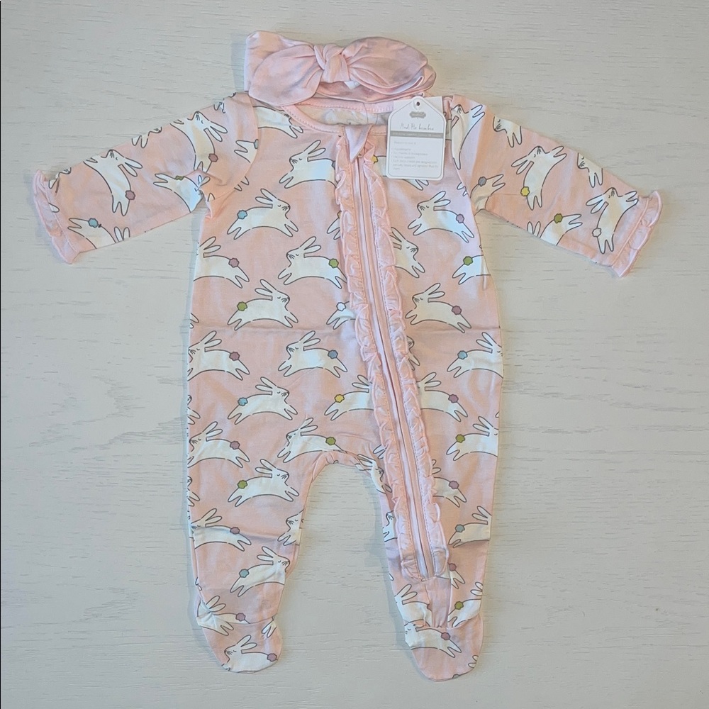 Mud Pie Pink Bunny Easter Bamboo Footie Headband 0-3 3-6 6-9 months